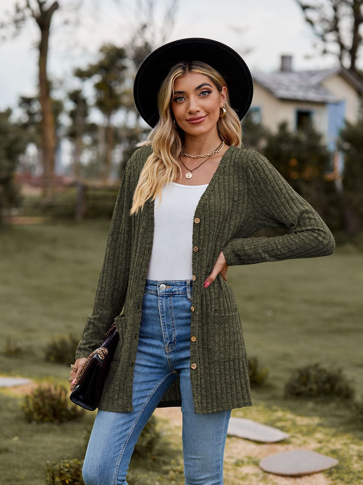 Damen lässiger Strickcardigan mit Knopfdetails und praktischen Taschen Drune