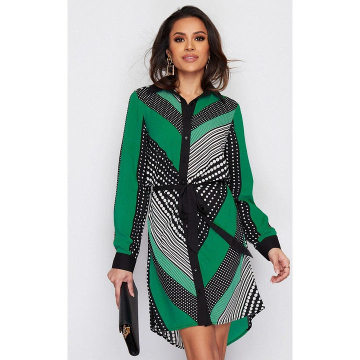 Damen Hemdblusenkleid mit modischem grafischem Design Drune