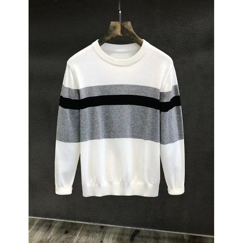 Herren Feiner Rundhalspullover mit Blockstreifen und regular Fit Drune
