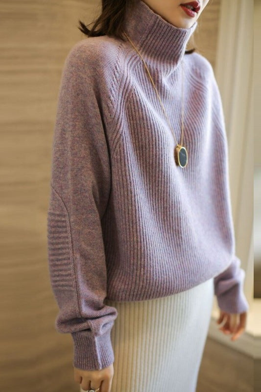 Damen Rollkragenpullover aus feinem Rippstrick mit Raglanärmeln und legerer Silhouette Drune