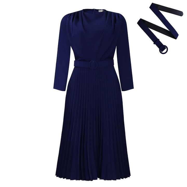 Damen Plisseekleid mit angesetztem Gürtel und eleganten Falten Drune
