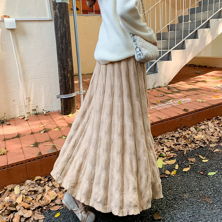 Damen Langer, eleganter Strickrock mit feinem Wellenmuster Drune
