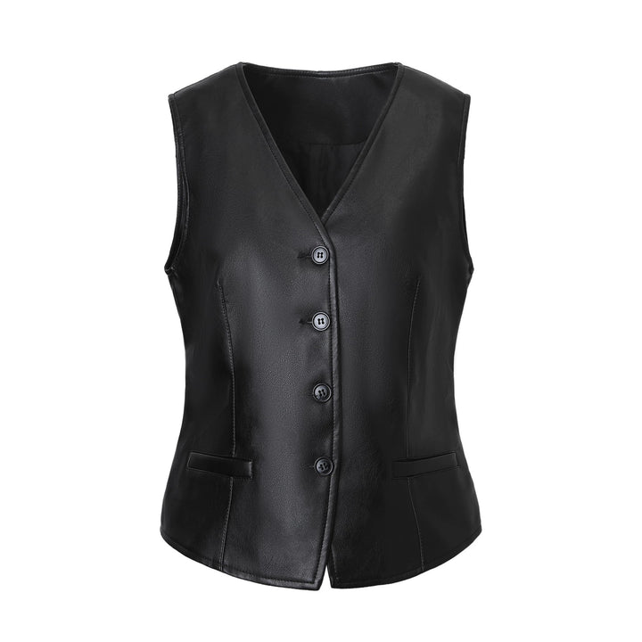 Damen Elegante Kunstlederweste Drune