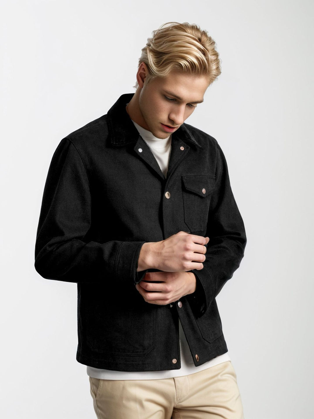 Herren Utility-Overshirt aus schwerer Canvas mit Cordkragen und Druckknopfverschluss Drune