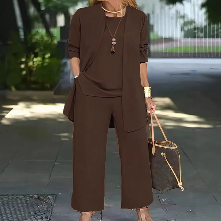 Damen elegante Zweiteiler-Set mit locker fallender Jacke und bequemen Hosen Drune