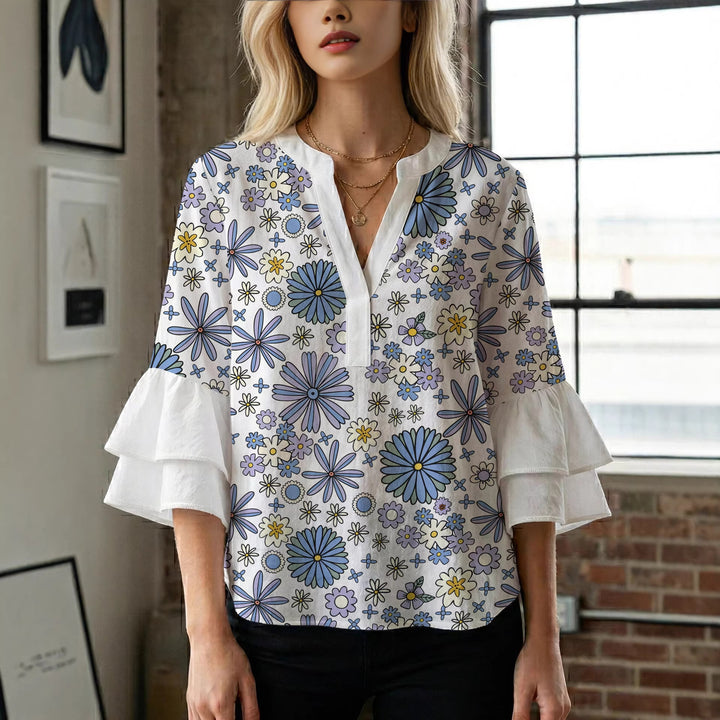 Damen Bluse mit voluminösen Ärmeln und floralem Design Drune