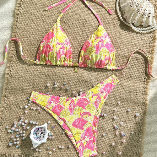 Damen Triangel-Bikini mit floralen Mustern Drune