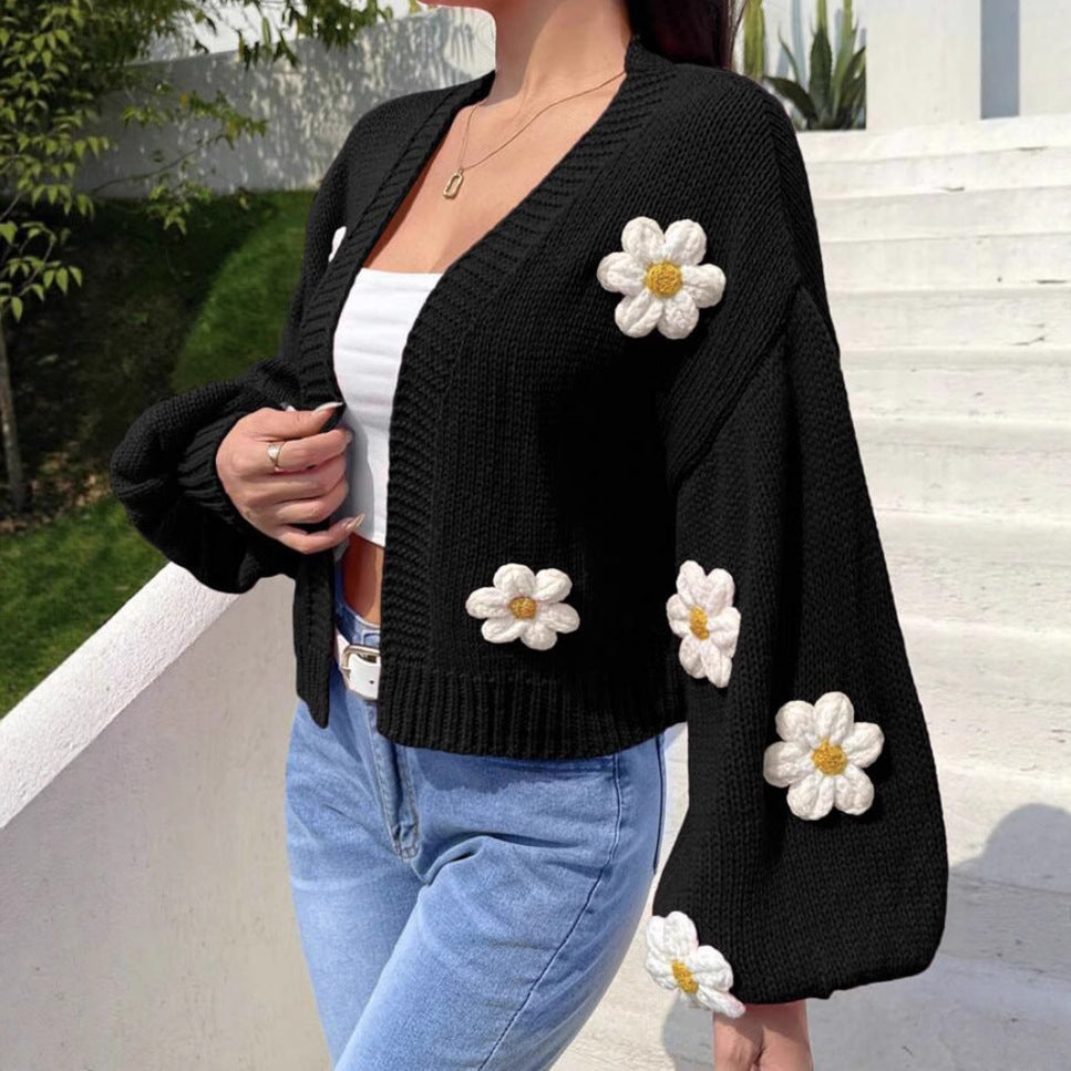 Damen Strickjacke mit floralen Applikationen und lockerer Passform Drune