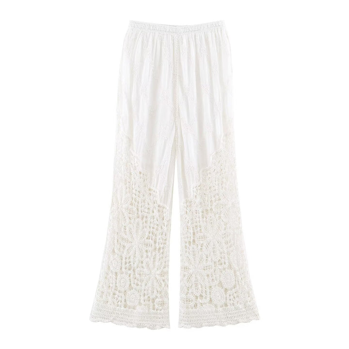 Damen Palazzo‑Hose mit gehäkeltem Spitzenbesatz und elastischem Bund Drune