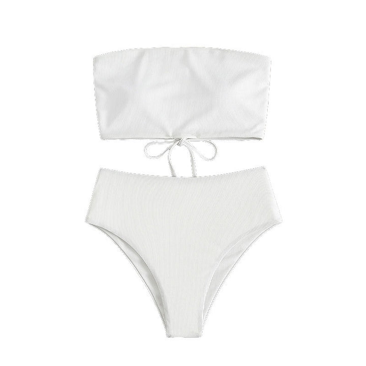 Damen Bandeau-Bikini mit hohem Bund und Rippdesign Drune