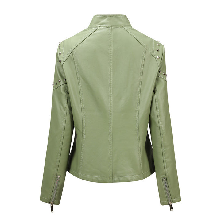 Damen Asymmetrische Bikerjacke aus Kunstleder mit Nietenbesatz und tailliertem Schnitt Drune