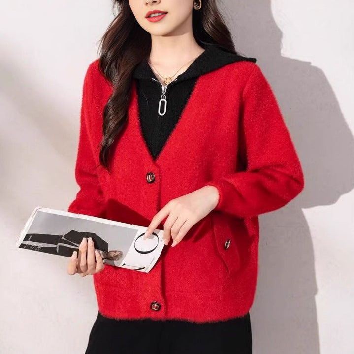 Damen kuschelige Strickjacke mit edlen Knopfdetails Drune