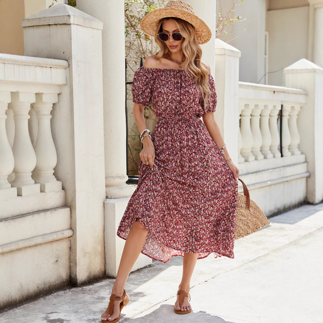 Damen Off-Shoulder Maxi-Kleid mit floralen Akzenten Drune