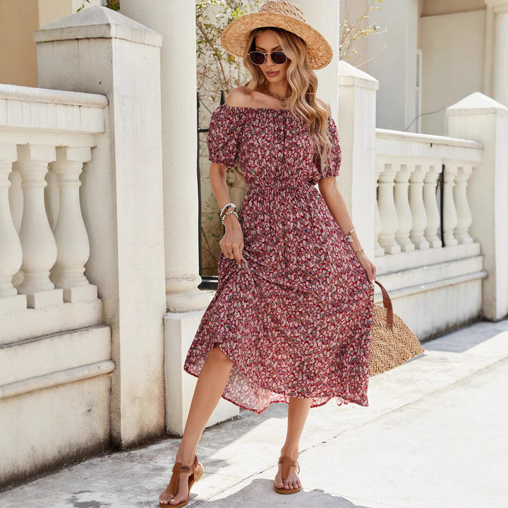 Damen Off-Shoulder Maxi-Kleid mit floralen Akzenten Drune
