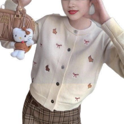 Damen Verspielter Strickcardigan mit Stickereien Drune