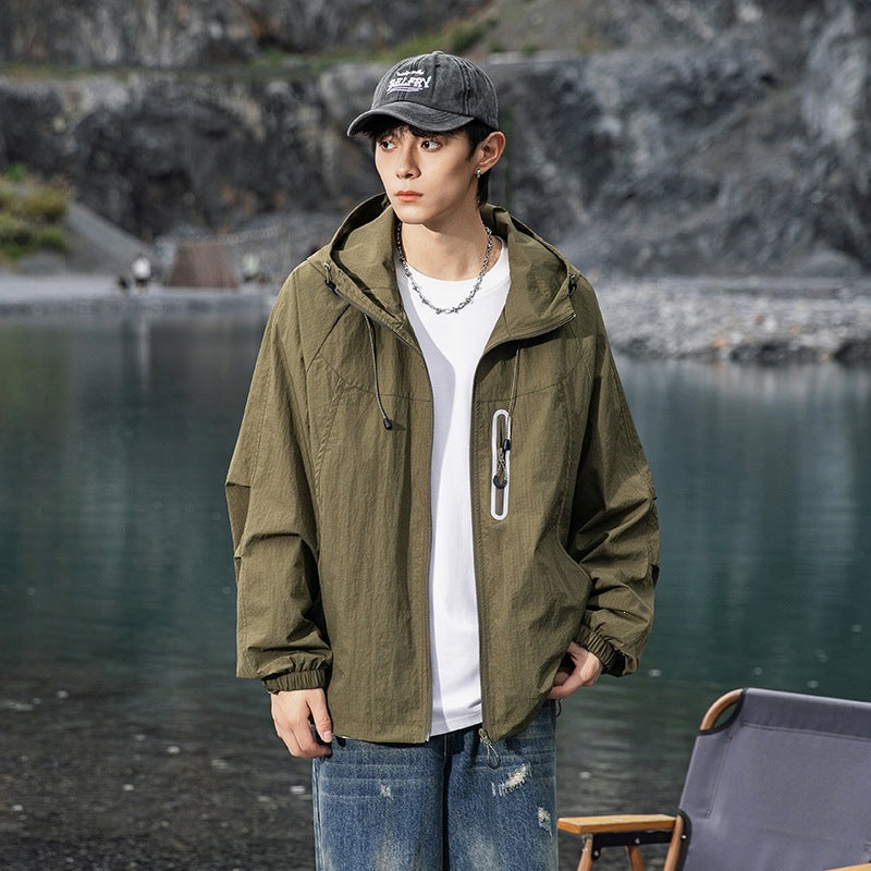 Herren Atmungsaktive Kapuzen-Fieldjacke mit verstaubarer Kapuze und reflektierendem Brustreißverschluss Drune
