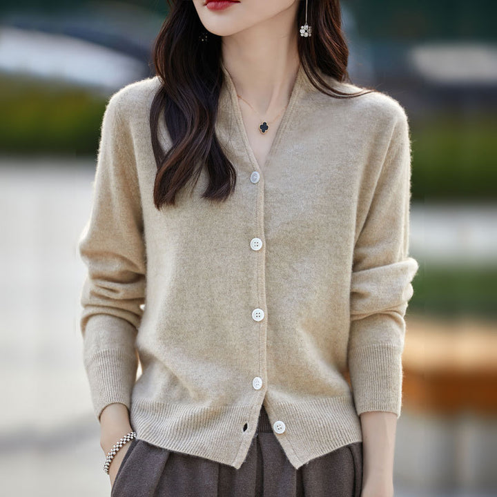 Damen Kaschmir-Cardigan mit eleganten Knopfdetails und V-Ausschnitt Drune