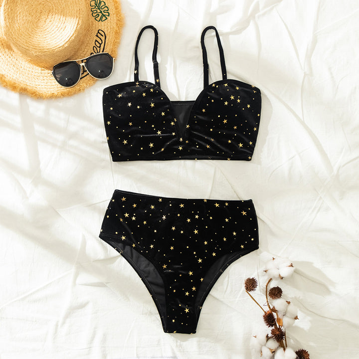 Damen Hochtaillierter Bikini mit glamourösem Sternenmotiv Drune