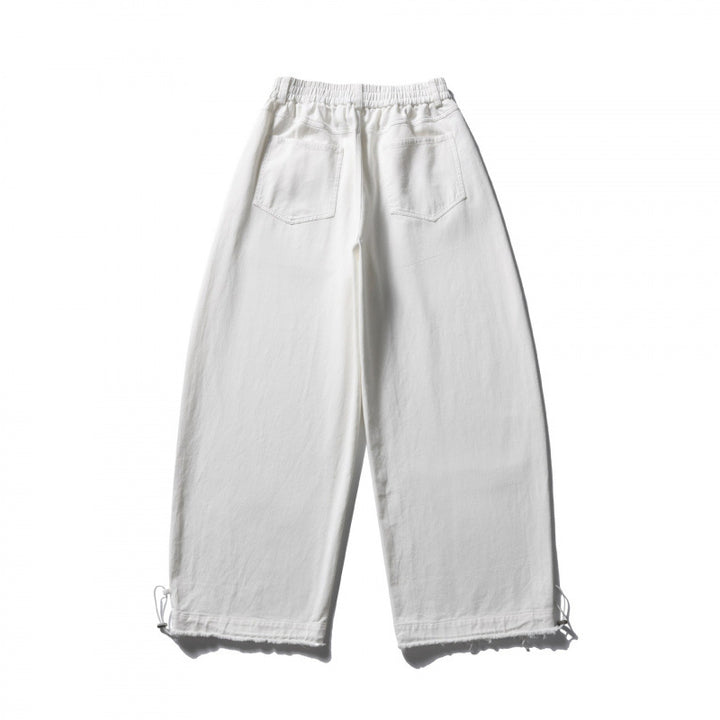Damen Weite Highwaist-Ballonhose mit elastischem Bund, Eingrifftaschen und Kordelzugsaum Drune