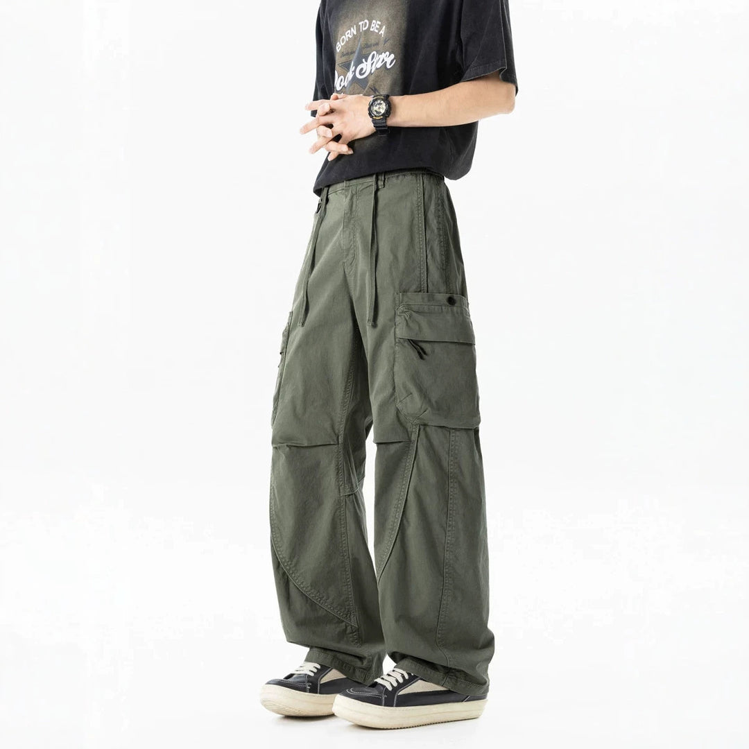Herren Weit geschnittene Utility-Cargo-Hose mit Mehrfach-Taschen und verstellbarem Bund Drune