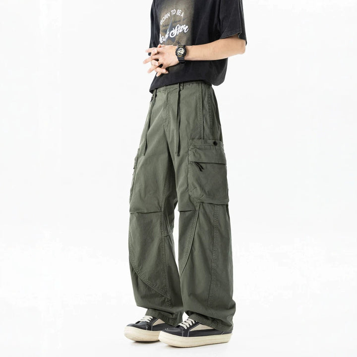 Herren Weit geschnittene Utility-Cargo-Hose mit Mehrfach-Taschen und verstellbarem Bund Drune