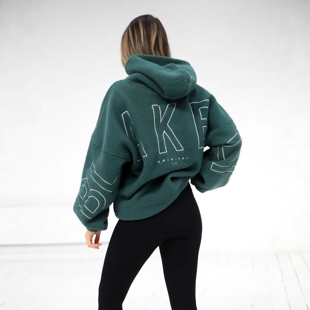 Damen Oversize Teddy-Fleece-Hoodie mit Logostickerei Drune