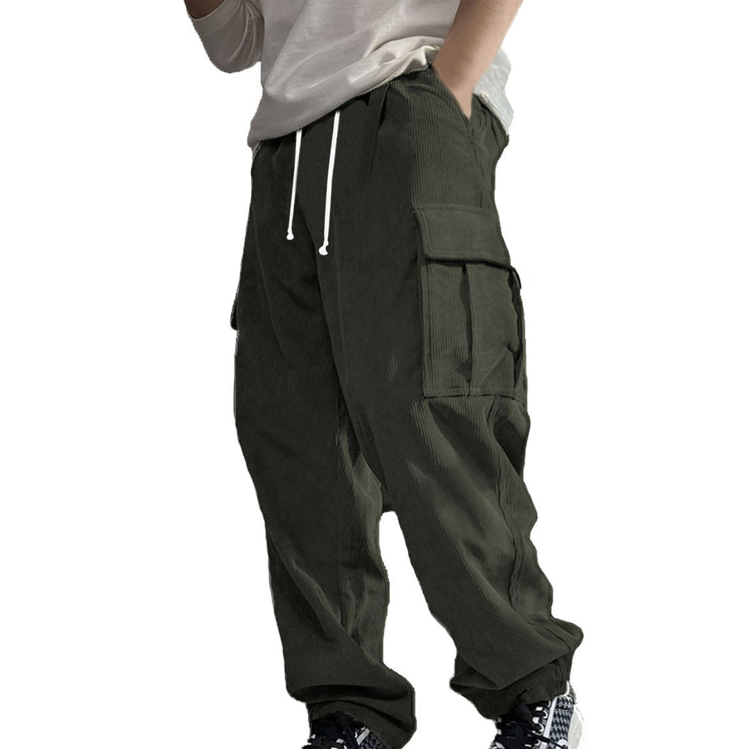 Herren Weite Cord-Cargo-Hose mit Tunnelzug, Elastikbund & Multifunktionstaschen Drune
