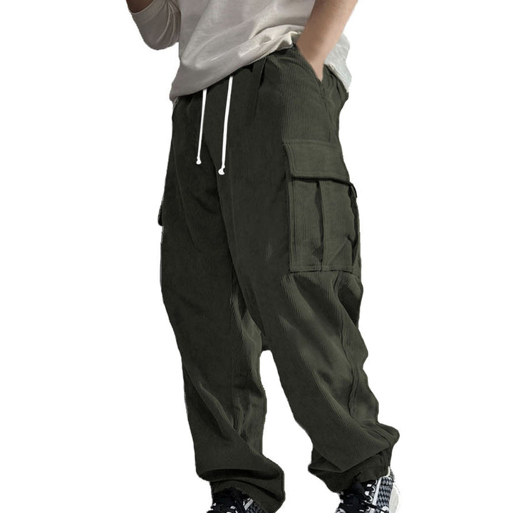 Herren Weite Cord-Cargo-Hose mit Tunnelzug, Elastikbund & Multifunktionstaschen Drune