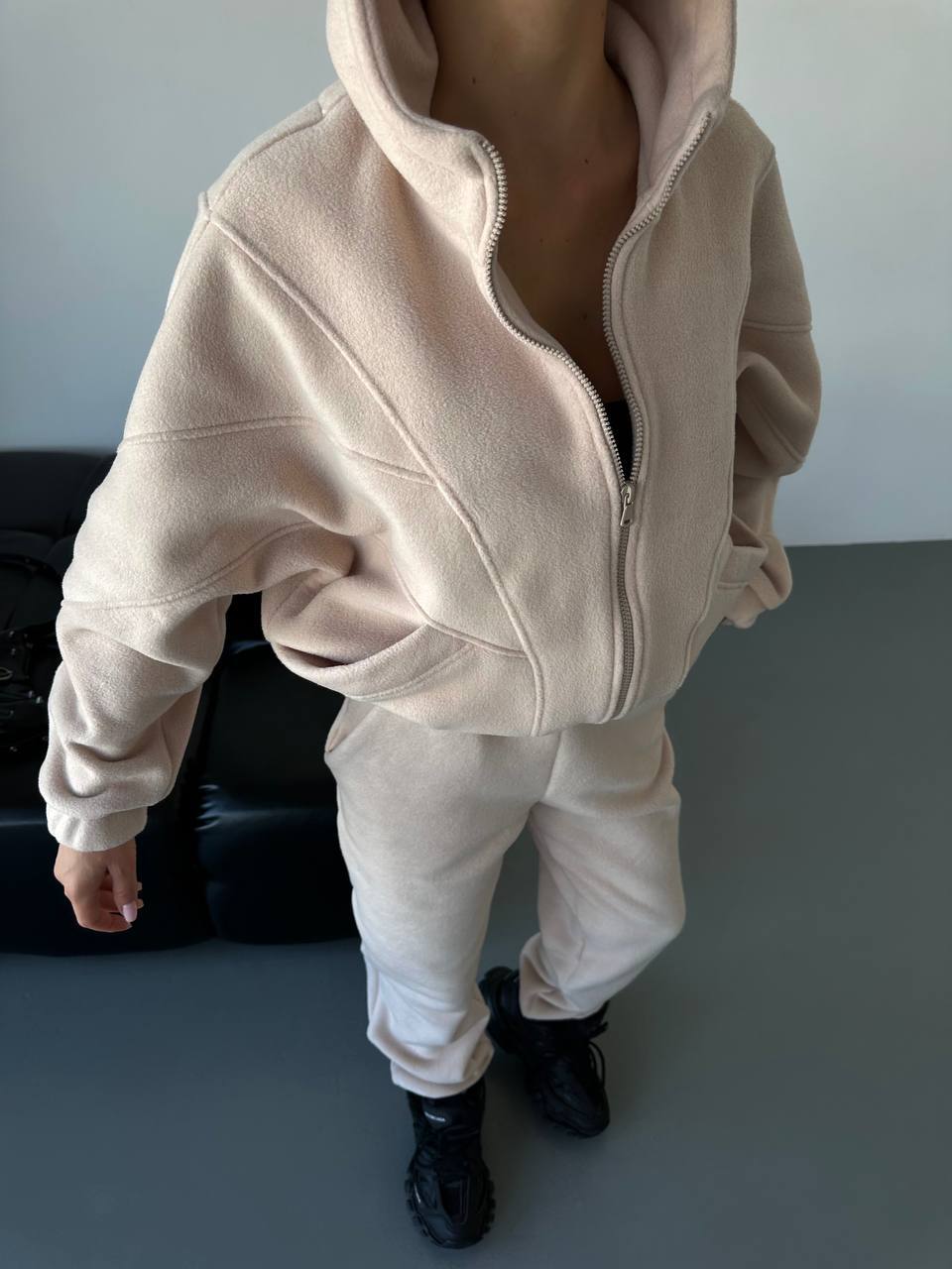 Damen Fleece-Jogginganzug mit modischem Stehkragen und praktischen Taschen Drune