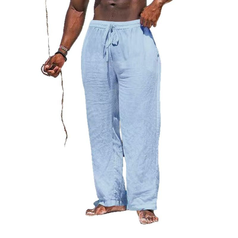 Herren nan entspannte Leinenhose mit elastischem Tunnelzug, geradem Bein und seitlichen Eingrifftaschen Drune