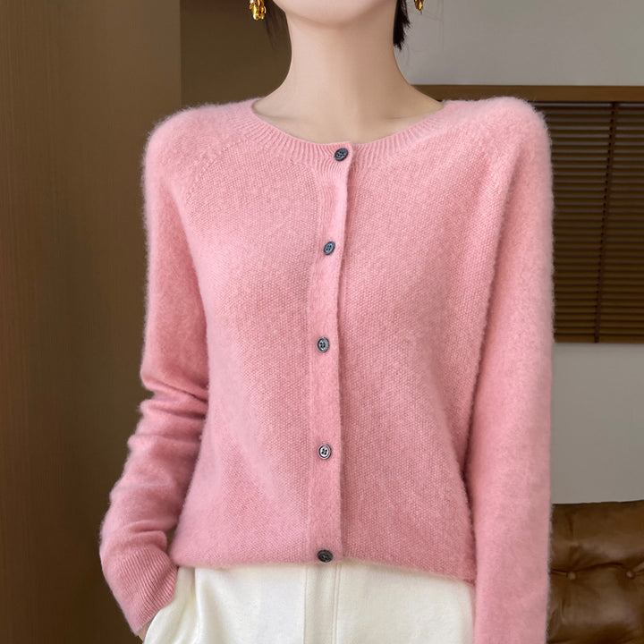 Damen Kuscheliger Kurzcardigan aus Mohair‑Mix mit feiner Schurwollstruktur und Perlmuttknopfleiste Drune