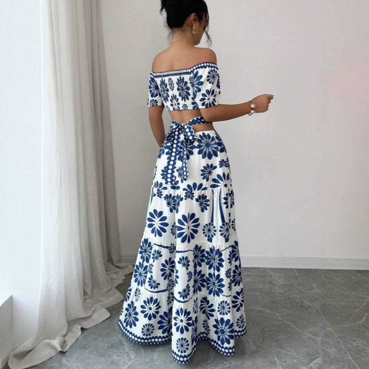 Damen Maxikleid mit floralem Design und trendigem Off-Shoulder-Ausschnitt Drune
