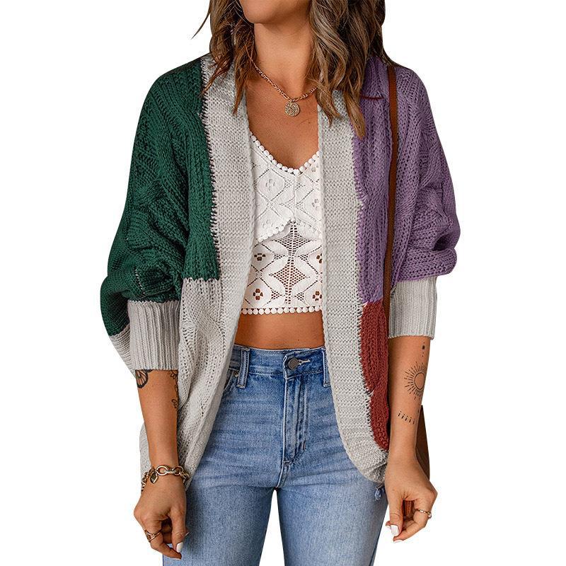 Damen Lockere Strickjacke mit modischem Farbblockdesign und tiefen Taschen Drune