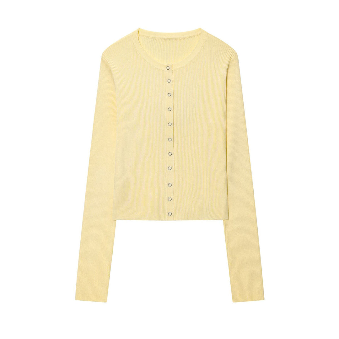 Damen Cropped Feinstrick-Cardigan mit Druckknopfleiste und Rippstruktur Drune