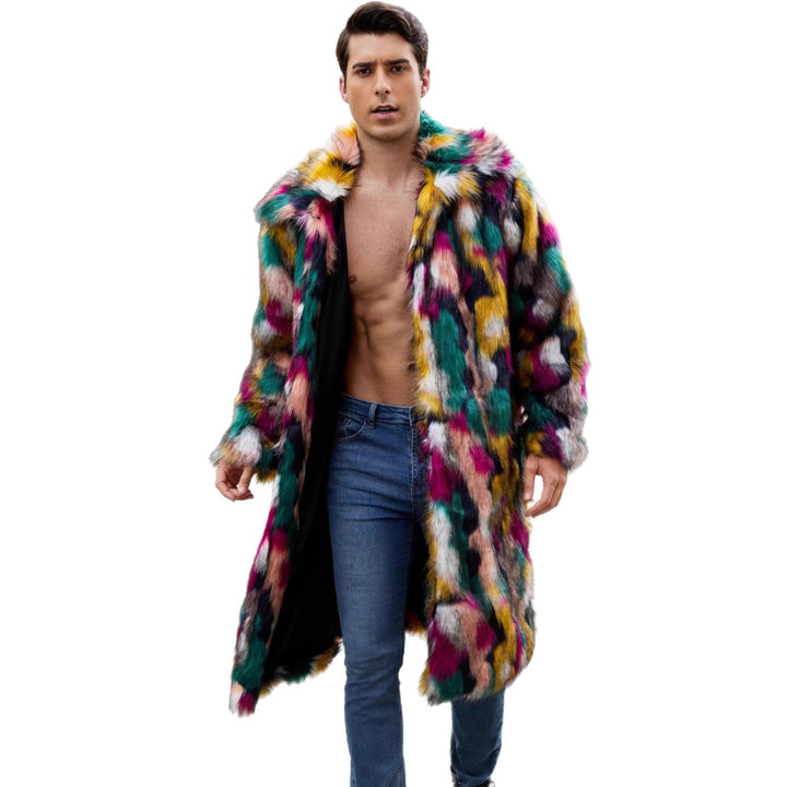 Herren Luxuriöser Kunstpelzmantel mit farbenfrohem Design Drune
