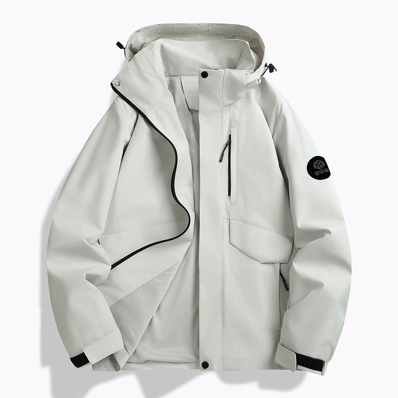 Herren Wetterfeste Softshell‑Jacke mit Mesh‑Futter, verstellbarer Kapuze und abdeckbarer Reißverschlussleiste Drune