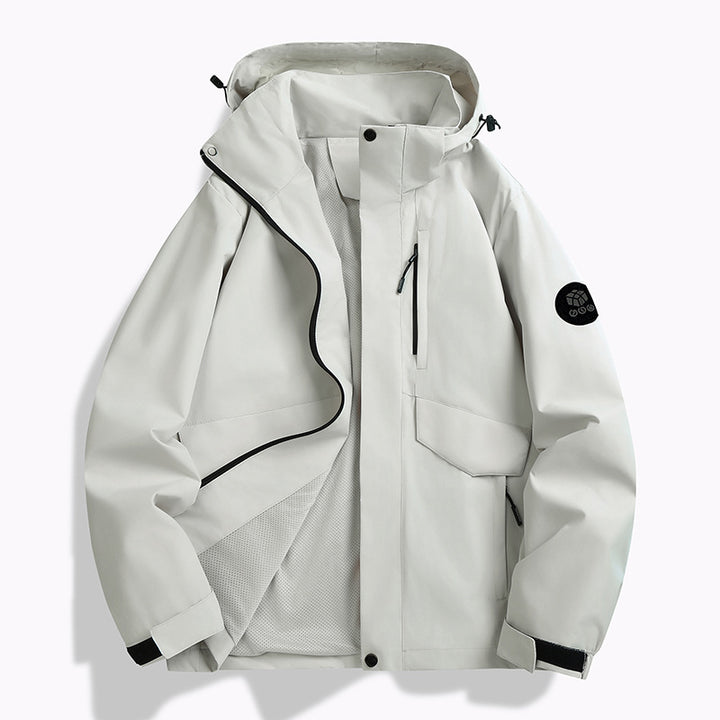 Herren Wetterfeste Softshell‑Jacke mit Mesh‑Futter, verstellbarer Kapuze und abdeckbarer Reißverschlussleiste Drune