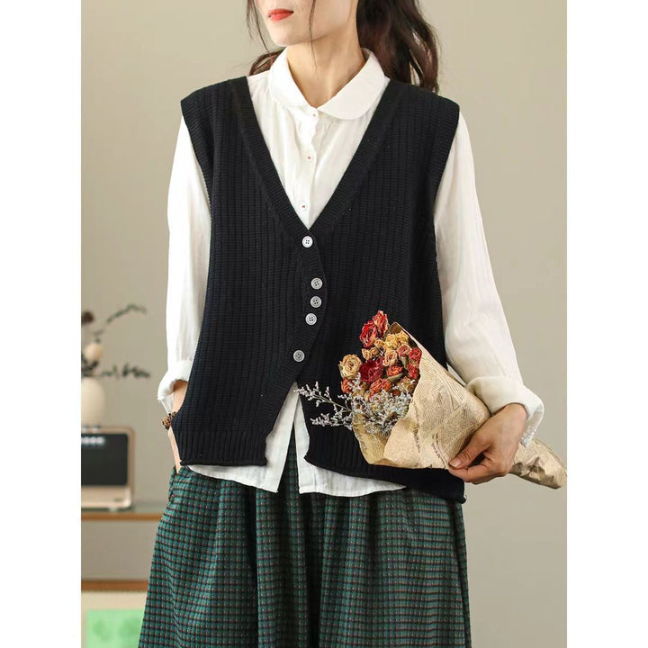 Damen Strickweste mit Knopfdetails und tiefem V-Ausschnitt Drune