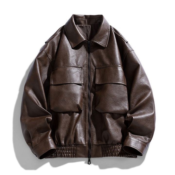 Herren Lässige Kunstlederjacke mit praktischen Taschen Drune