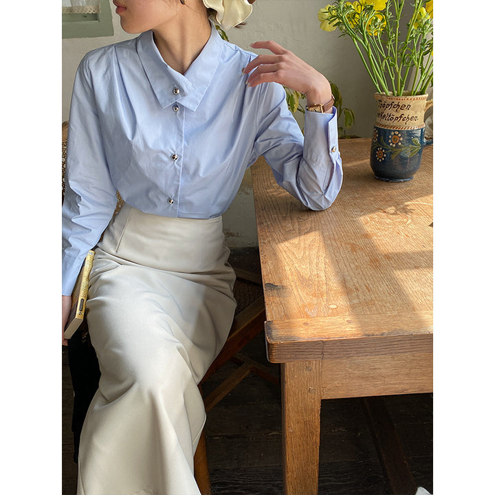 Damen Elegante Bluse mit strukturiertem Kragen und Knopfverschluss Drune