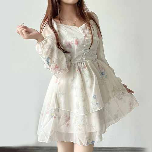 Damen Sommerliches Blumenkleid mit Puffy-Ärmeln Drune
