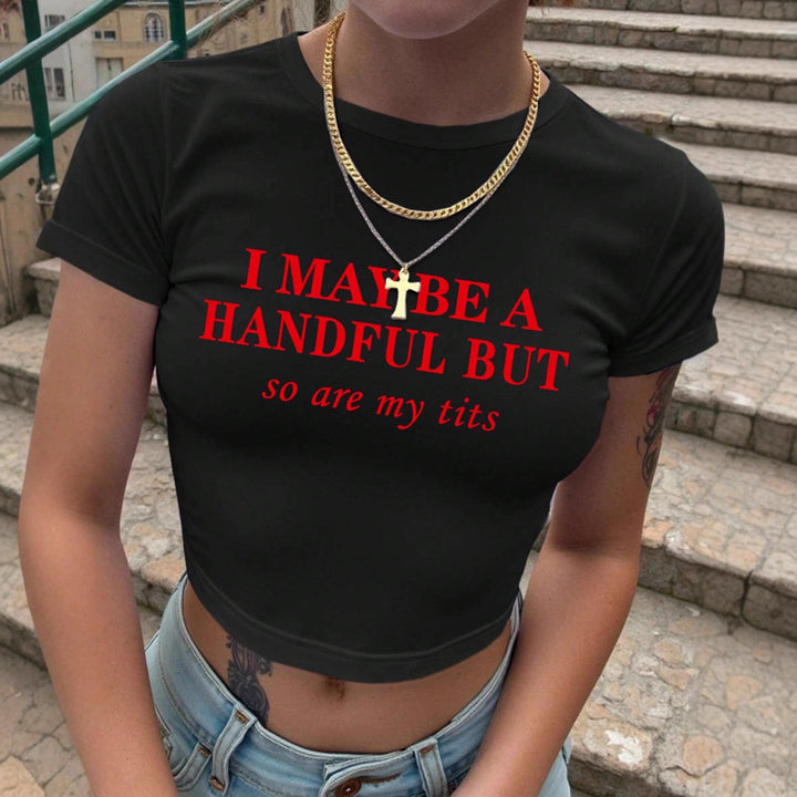 Damen Crop-T-Shirt mit witzigem Schriftzug Drune