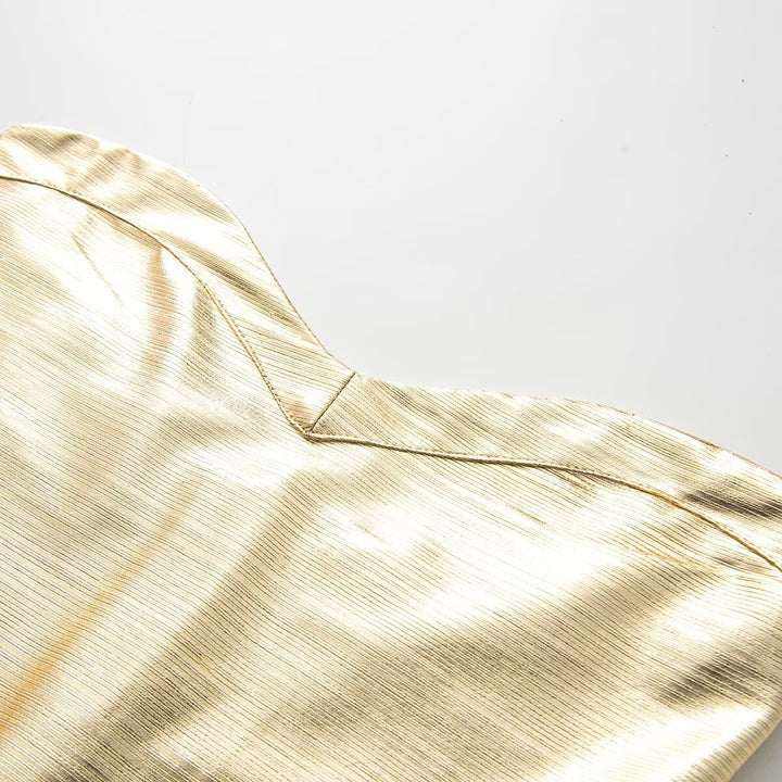 Damen Sommerkleid im eleganten Metallic-Look mit herzförmigem Ausschnitt