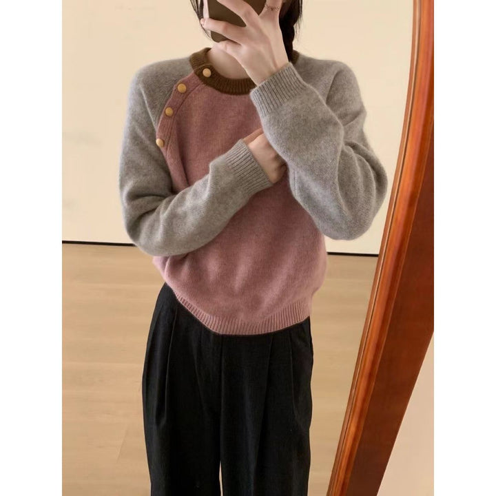 Damen kuscheliger Strickpullover mit großen Knöpfen Drune