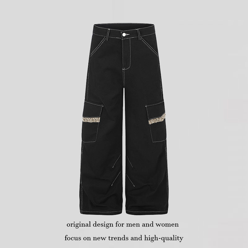 Damen Weite Cargo-Hose mit hoher Taille, großen Klappentaschen und Fellbesatz Drune
