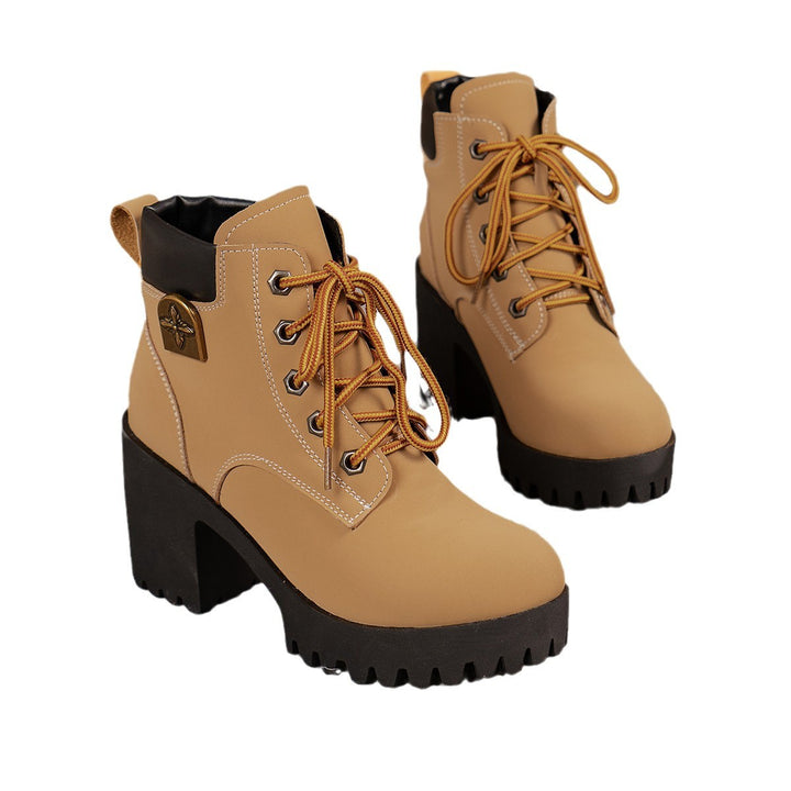 Damen Chunky Heel Combat Boots mit robuster Sohle und stilvollem Schnürung Drune