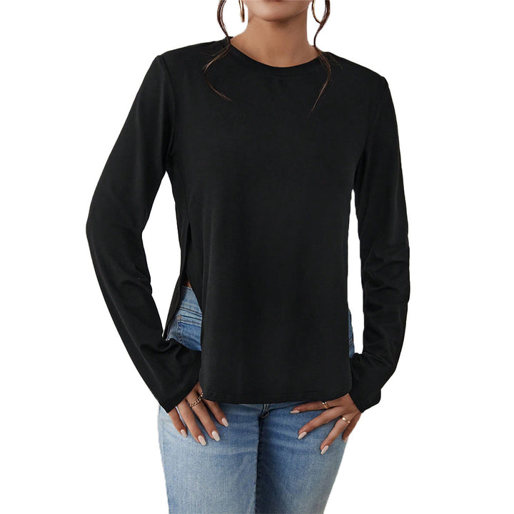 Damen Langarmshirt mit seitlichen Schlitzen, Rundhalsausschnitt und entspannter Casual-Passform Drune