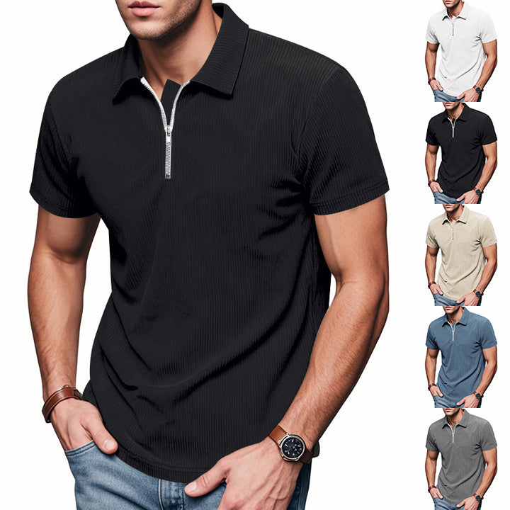 Unisex nan kurzärmeliges Halbzip-Polo aus geripptem Jersey mit Hemdkragen Drune