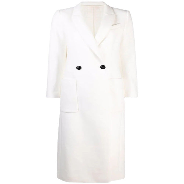 Damen Maxilanger taillierter Wollmix-Mantel im Clean-Tailoring mit betonter Schulter Drune