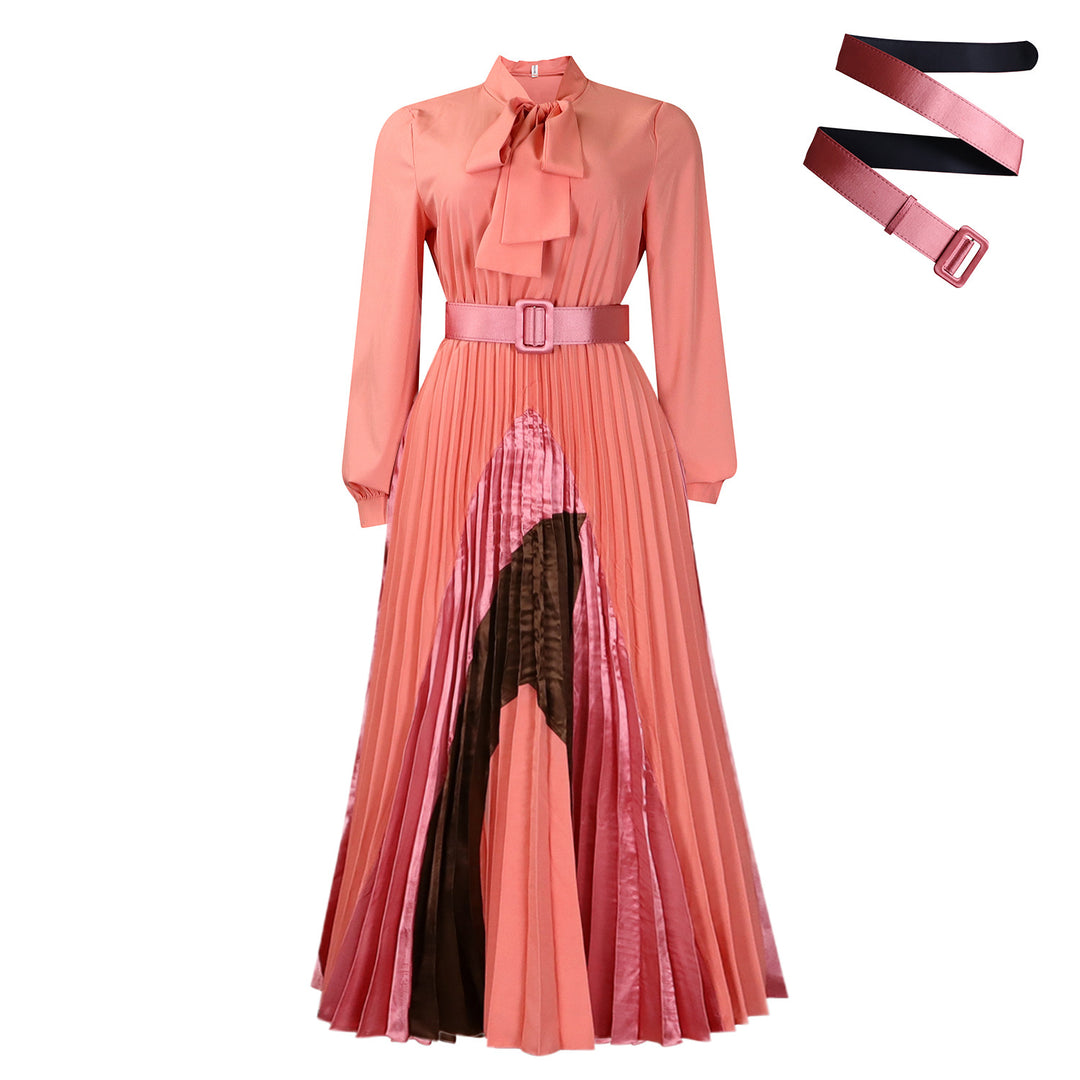 Damen Maxikleid mit elegantem Schlitz und verspieltem Krawattenkragen Drune